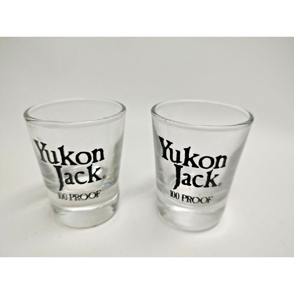 2 Vintage YUKON JACK 100 Proof Shot Glass 2-1/4" Tall